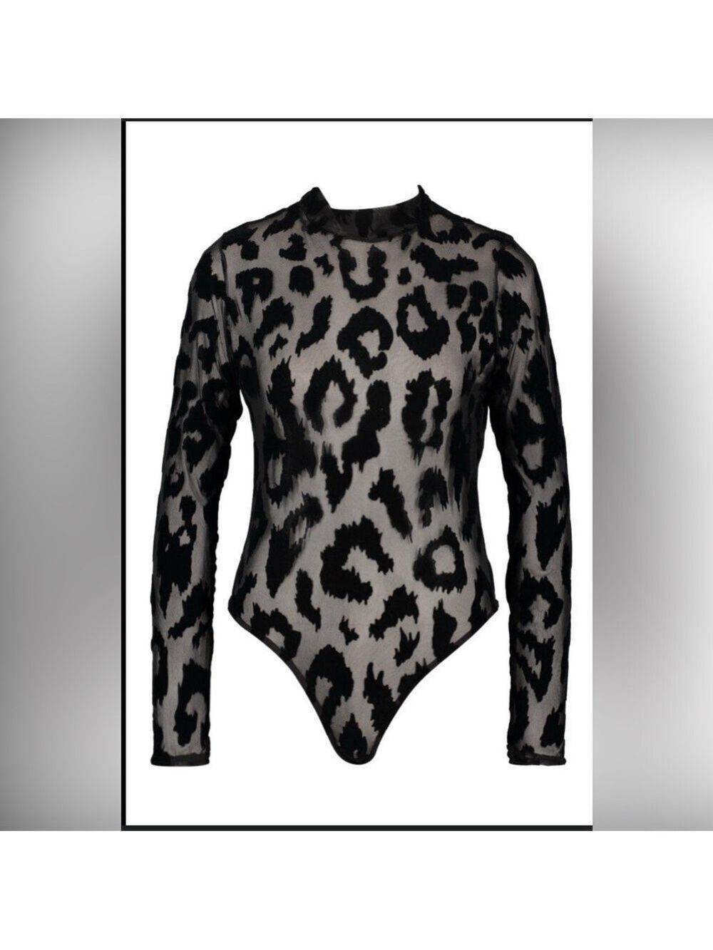 NWT Boohoo Leopard Flocked High Neck Bodysuit Size 6